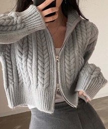 Girly Doll | ダブルジップケーブル編みニットカーディガン(ニット/セーター)