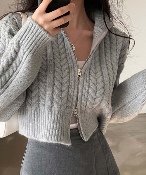 Girly Doll（ガーリードール）の「ダブルジップケーブル編みニット