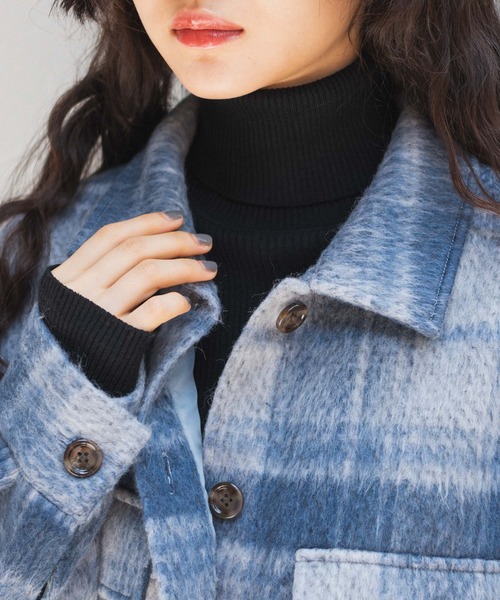 WEGO（ウィゴー）の「WEGO/シャギーチェックCPOジャケット（ステンカラーコート・レディース・ベージュ系その他2/ブルー系その他2・FREE）」の5枚目の写真