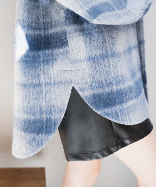 WEGO（ウィゴー）の「WEGO/シャギーチェックCPOジャケット（ステンカラーコート・レディース・ベージュ系その他2/ブルー系その他2・FREE）」の7枚目の写真