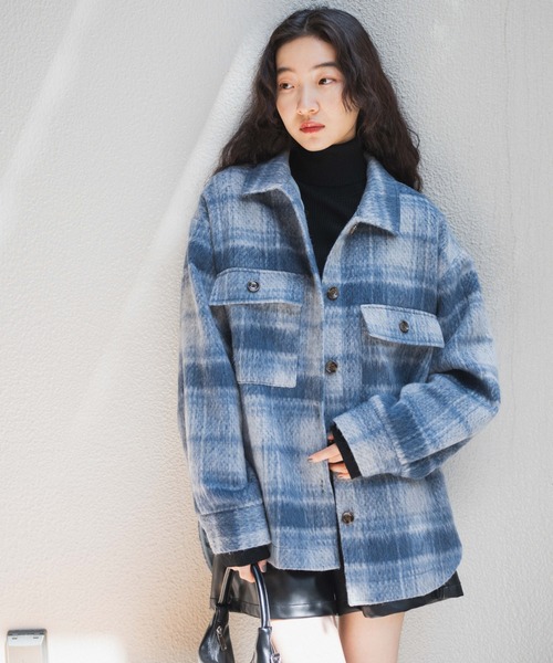 WEGO（ウィゴー）の「WEGO/シャギーチェックCPOジャケット（ステンカラーコート・レディース・ベージュ系その他2/ブルー系その他2・FREE）」の12枚目の写真