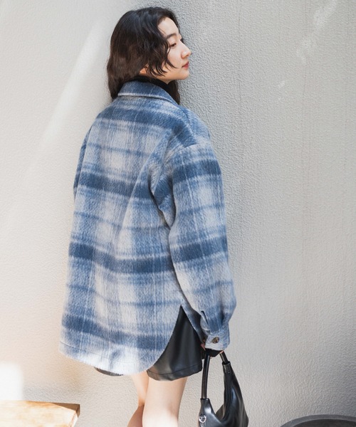 WEGO（ウィゴー）の「WEGO/シャギーチェックCPOジャケット（ステンカラーコート・レディース・ベージュ系その他2/ブルー系その他2・FREE）」の13枚目の写真