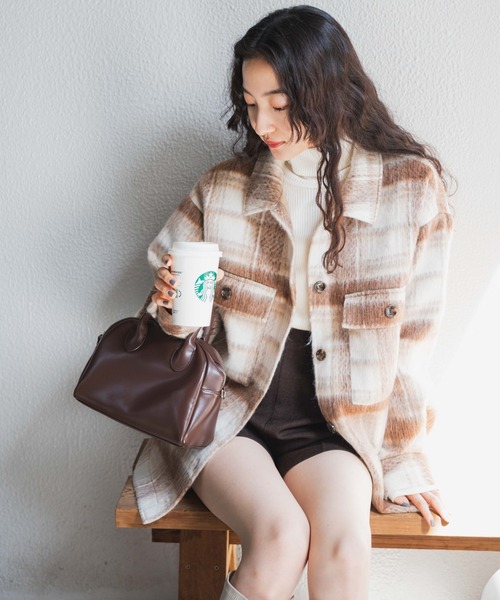 WEGO（ウィゴー）の「WEGO/シャギーチェックCPOジャケット（ステンカラーコート・レディース・ベージュ系その他2/ブルー系その他2・FREE）」の9枚目の写真