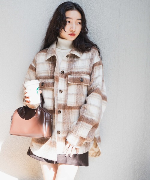 WEGO（ウィゴー）の「WEGO/シャギーチェックCPOジャケット（ステンカラーコート・レディース・ベージュ系その他2/ブルー系その他2・FREE）」の10枚目の写真
