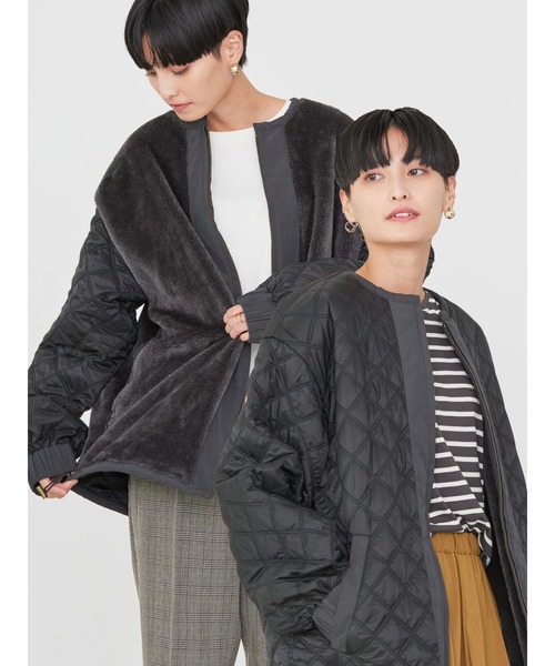 AMERICAN HOLIC(アメリカンホリック)の「キルポカリバーシブルキルティングミディコート(その他アウター・レディース・ブラック/カーキ・L/M)」の4枚目の写真