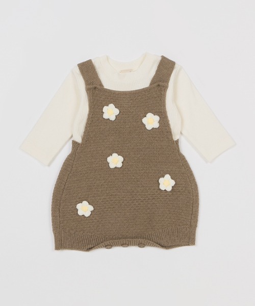 フラワーモチーフ付きサロペット petit main（プティマイン）の「【リンク】お花モチーフ付き