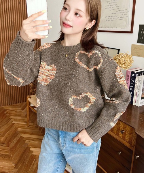 セール】ミックスカラーハートジャガードニットプルオーバー（ニット