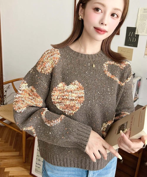 セール】ミックスカラーハートジャガードニットプルオーバー