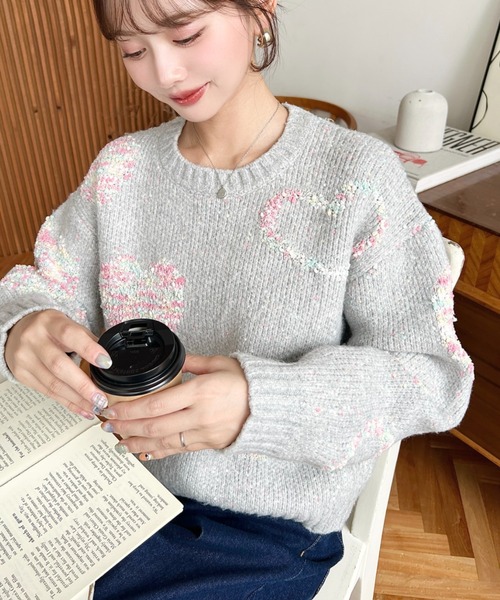 LOULOU select(ルルセレクト)の「ミックスカラーハートジャガードニットプルオーバー(ニット/セーター・レディース・アイボリー/グレー/ブラウン/ピンク・M/L)」の14枚目の写真