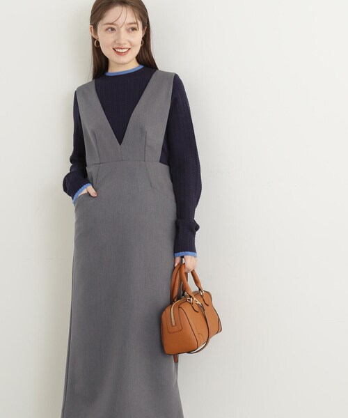 N.（N. Natural Beauty Basic）（エヌエヌナチュラルビューティーベーシック）の「プランジネックジャンパースカート（ジャンパースカート・レディース・ブラウン/ブラック/グレー・SMALL/MEDIUM）」の20枚目の写真