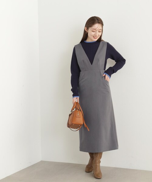 N.（N. Natural Beauty Basic）（エヌエヌナチュラルビューティーベーシック）の「プランジネックジャンパースカート（ジャンパースカート・レディース・ブラウン/ブラック/グレー・SMALL/MEDIUM）」の22枚目の写真