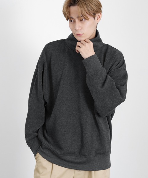 improves（インプローブス）の「裏起毛 無地 ドルマン ハイネックトレーナー（スウェット・メンズ・チャコール/パープル/杢グレー/ブラック/グレイッシュベージュ・X-LARGE/LARGE/MEDIUM）」の4枚目の写真