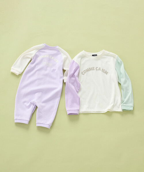 COMME CA ISM（コムサイズム）の「ロゴプリント長袖ツーウェイオール（ロンパース・キッズ・ラベンダー/オートミール・60-80cm）」の4枚目の写真