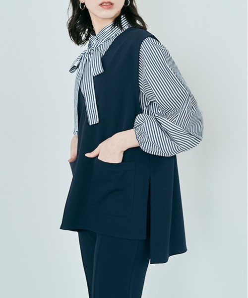 kirakiraShop(キラキラショップ)の「もっちもちの触り心地がやみつき。「mochiz」全方向 ストレッチ 深Vネック ベスト(ベスト・レディース・ブラック/ライトグレー/ネイビー/ライトベージュ/チャコール/オリーブ/グリーン系その他/ブルーグレー・M/L)」の10枚目の写真