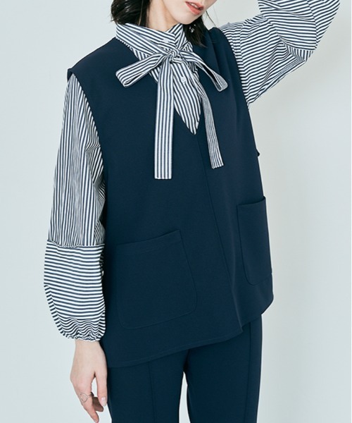 kirakiraShop(キラキラショップ)の「もっちもちの触り心地がやみつき。「mochiz」全方向 ストレッチ 深Vネック ベスト(ベスト・レディース・ブラック/ライトグレー/ネイビー/ライトベージュ/チャコール/オリーブ/グリーン系その他/ブルーグレー・M/L)」の12枚目の写真