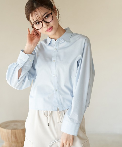 ROPE' PICNIC(ロペピクニック)の「着丈が選べる無地・ストライプクロップド丈シャツ/UVカット・リンクコーデ(シャツ/ブラウス・レディース・ネイビー/サックスブルー/ブルー系その他6/オフホワイト・38)」の3枚目の写真