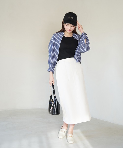 ROPE' PICNIC(ロペピクニック)の「着丈が選べる無地・ストライプクロップド丈シャツ/UVカット・リンクコーデ(シャツ/ブラウス・レディース・ネイビー/サックスブルー/ブルー系その他6/オフホワイト・38)」の9枚目の写真