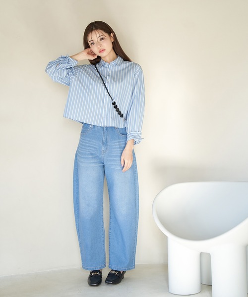 ROPE' PICNIC(ロペピクニック)の「着丈が選べる無地・ストライプクロップド丈シャツ/UVカット・リンクコーデ(シャツ/ブラウス・レディース・ネイビー/サックスブルー/ブルー系その他6/オフホワイト・38)」の14枚目の写真