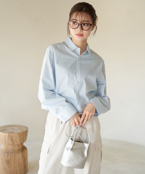 ROPE' PICNIC(ロペピクニック)の「着丈が選べる無地・ストライプクロップド丈シャツ/UVカット・リンクコーデ(シャツ/ブラウス・レディース・ネイビー/サックスブルー/ブルー系その他6/オフホワイト・38)」の18枚目の写真