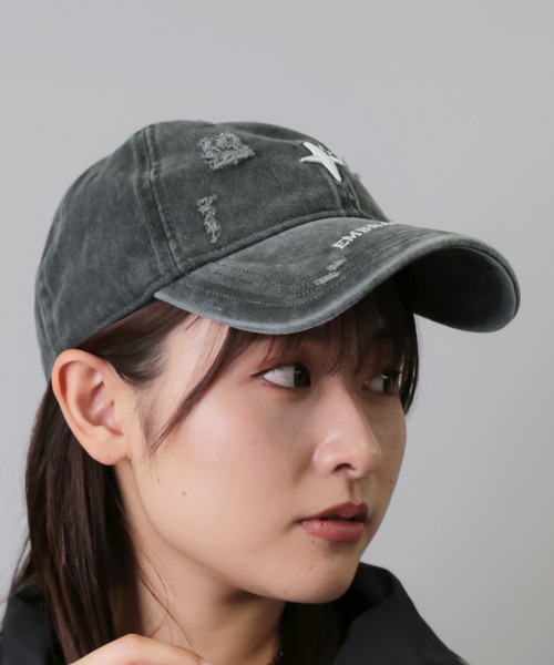 ブラック刺繍クロスデザインキャップ SPINNS キャップ 帽子 クロスデザイン ダメージコットンキャップ