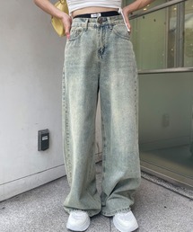 SPINNS | オーバーダイストレートデニムパンツ　ヴィンテージライクデニム(デニムパンツ)