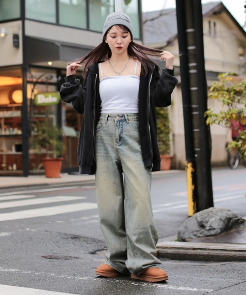 SPINNS（スピンズ）の「オーバーダイストレートデニムパンツ　ヴィンテージライクデニム（デニムパンツ・レディース・ブルー/その他・M/S/XS）」の10枚目の写真