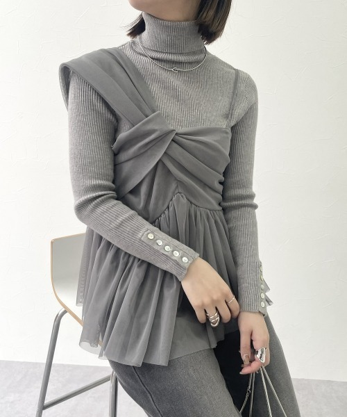 nissen(ニッセン)の「シアーチュールキャミソール(キャミソール・レディース・アイボリー/ブラック/グレー・M/L)」の3枚目の写真