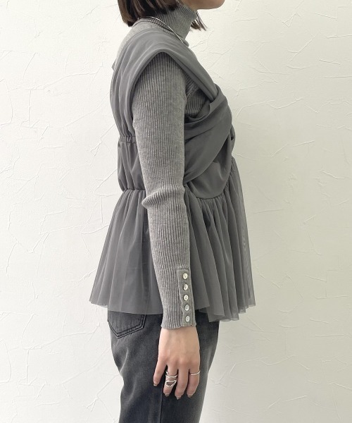 nissen(ニッセン)の「シアーチュールキャミソール(キャミソール・レディース・アイボリー/ブラック/グレー・M/L)」の5枚目の写真