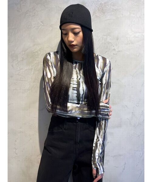 EMODA(エモダ)の「COMPACT LOGO BEANIE(ニットキャップ/ビーニー・レディース・グレー/ブラック・FREE)」の8枚目の写真