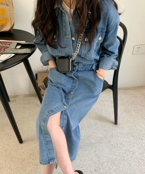 Mela（メラ）の「デニムシャツロングワンピース（ワンピース・レディース・ブルー・FREE）」の11枚目の写真