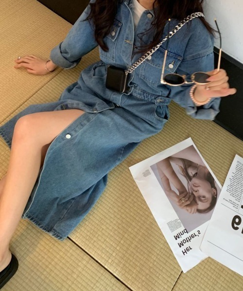 Mela（メラ）の「デニムシャツロングワンピース（ワンピース・レディース・ブルー・FREE）」の9枚目の写真