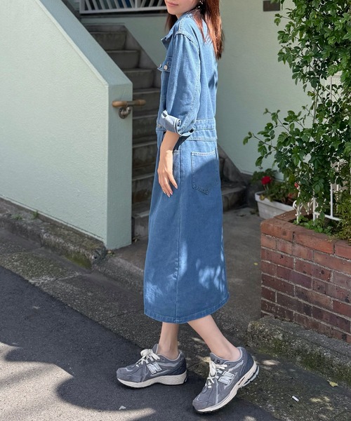 Mela（メラ）の「デニムシャツロングワンピース（ワンピース・レディース・ブルー・FREE）」の16枚目の写真