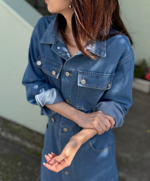 Mela（メラ）の「デニムシャツロングワンピース（ワンピース・レディース・ブルー・FREE）」の20枚目の写真