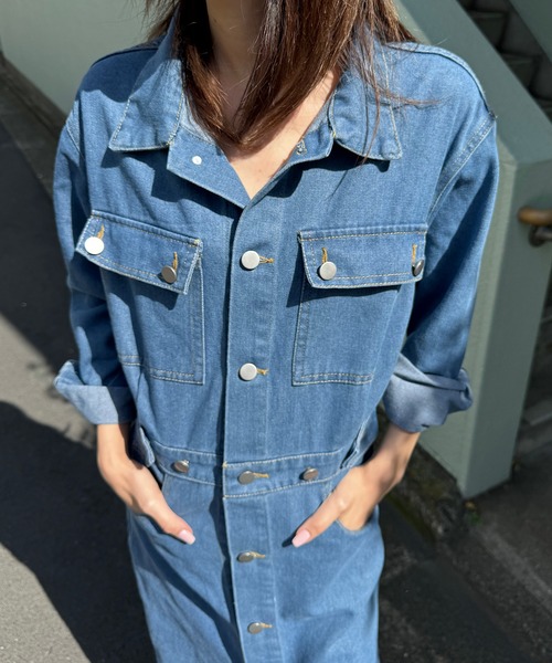 Mela（メラ）の「デニムシャツロングワンピース（ワンピース・レディース・ブルー・FREE）」の21枚目の写真