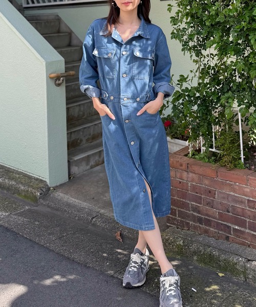 Mela（メラ）の「デニムシャツロングワンピース（ワンピース・レディース・ブルー・FREE）」の19枚目の写真
