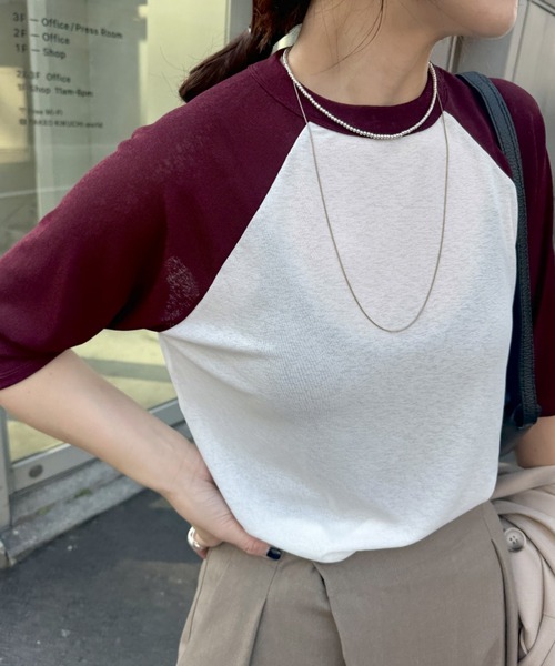 Omekashi(オメカシ)の「シアーラグランTシャツ(Tシャツ/カットソー・レディース・ブルー/オフホワイト/ベージュ・FREE)」の1枚目の写真