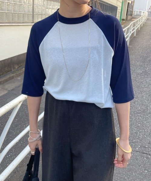 Omekashi(オメカシ)の「シアーラグランTシャツ(Tシャツ/カットソー・レディース・ブルー/オフホワイト/ベージュ・FREE)」の3枚目の写真