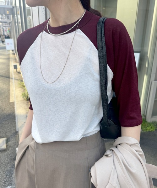 Omekashi(オメカシ)の「シアーラグランTシャツ(Tシャツ/カットソー・レディース・ブルー/オフホワイト/ベージュ・FREE)」の6枚目の写真