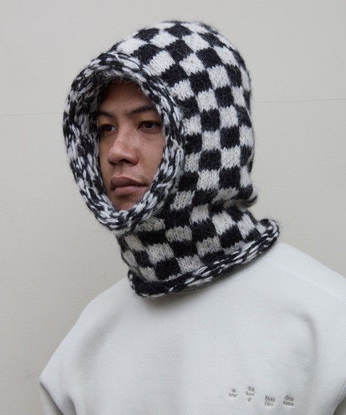 BAL（バル）の「【BAL（バル）/2024秋冬】CHECKERED HAND KNIT  BALACLAVA（ニットキャップ/ビーニー・メンズ・ブラウン/ブラック・FREE）」の4枚目の写真