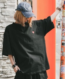 DEVICE | コットン 100 プレーン ハート ワンポイント ビッグシルエット 刺繍T(Tシャツ/カットソー)