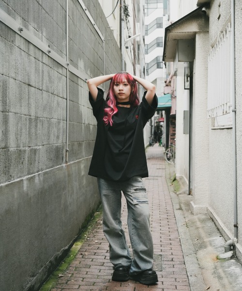 DEVICE(デバイス)の「コットン 100 プレーン ハート ワンポイント ビッグシルエット 刺繍T(Tシャツ/カットソー・レディース・ホワイト/ブラック・FREE)」の10枚目の写真