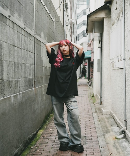 DEVICE(デバイス)の「コットン 100 プレーン ハート ワンポイント ビッグシルエット 刺繍T(Tシャツ/カットソー・レディース・ホワイト/ブラック・FREE)」の11枚目の写真