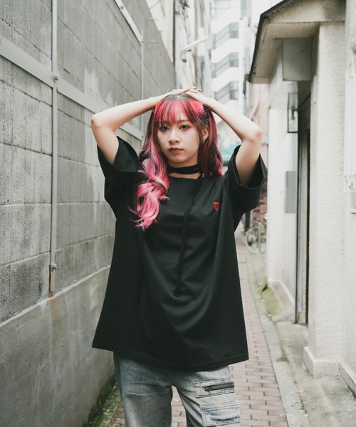 DEVICE(デバイス)の「コットン 100 プレーン ハート ワンポイント ビッグシルエット 刺繍T(Tシャツ/カットソー・レディース・ホワイト/ブラック・FREE)」の6枚目の写真