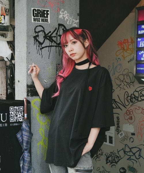 DEVICE(デバイス)の「コットン 100 プレーン ハート ワンポイント ビッグシルエット 刺繍T(Tシャツ/カットソー・レディース・ホワイト/ブラック・FREE)」の21枚目の写真