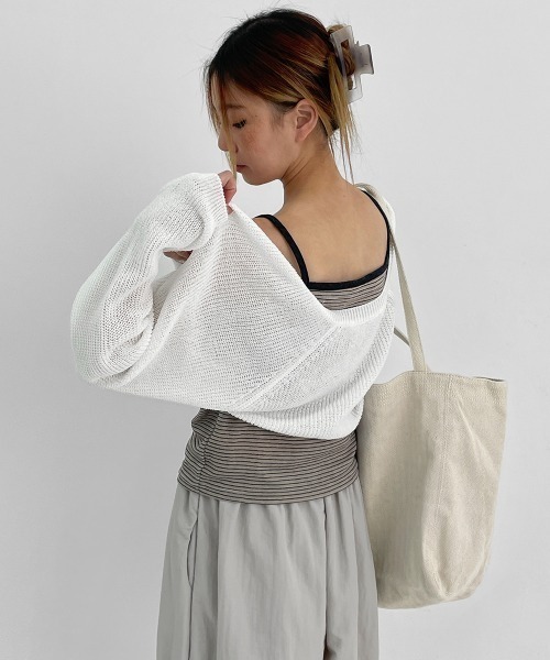 threetimes ボレロカーディガン ブラック threetimes 新作 韓国 Cable baggy bolero 2023 秋 ボレロ