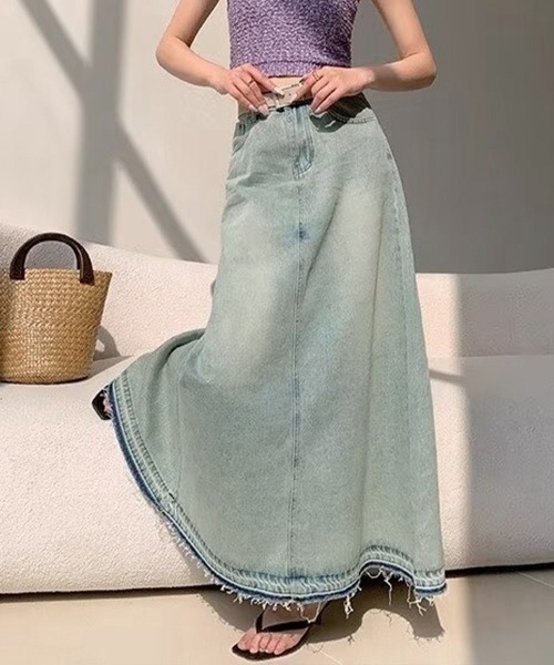 Miniministore(ミニミニストア)の「カットオフデザインデニムスカート 韓国風(デニムスカート・レディース・サックスブルー・S/M/L/XL)」の1枚目の写真