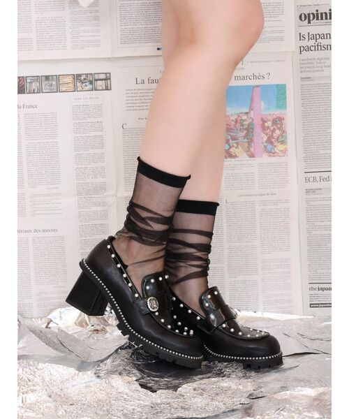 EATME（イートミー）の「シアーソックス（ソックス/靴下・レディース・ブラック/オフホワイト・FREE）」の4枚目の写真