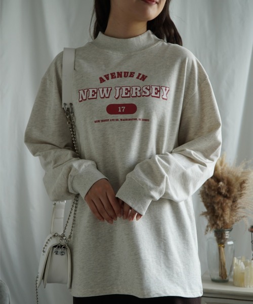 aimoha（アイモハ）の「セミハイネックプリントロンT（Tシャツ/カットソー・レディース・ホワイト/ライトグレー/グリーン/ダークグレー/ベージュ/ネイビー/グレー・SMALL/MEDIUM/LARGE/X-LARGE）」の5枚目の写真