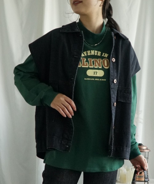 aimoha（アイモハ）の「セミハイネックプリントロンT（Tシャツ/カットソー・レディース・ホワイト/ライトグレー/グリーン/ダークグレー/ベージュ/ネイビー/グレー・SMALL/MEDIUM/LARGE/X-LARGE）」の6枚目の写真