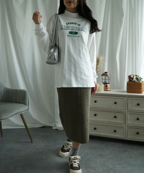 aimoha（アイモハ）の「セミハイネックプリントロンT（Tシャツ/カットソー・レディース・ホワイト/ライトグレー/グリーン/ダークグレー/ベージュ/ネイビー/グレー・SMALL/MEDIUM/LARGE/X-LARGE）」の18枚目の写真